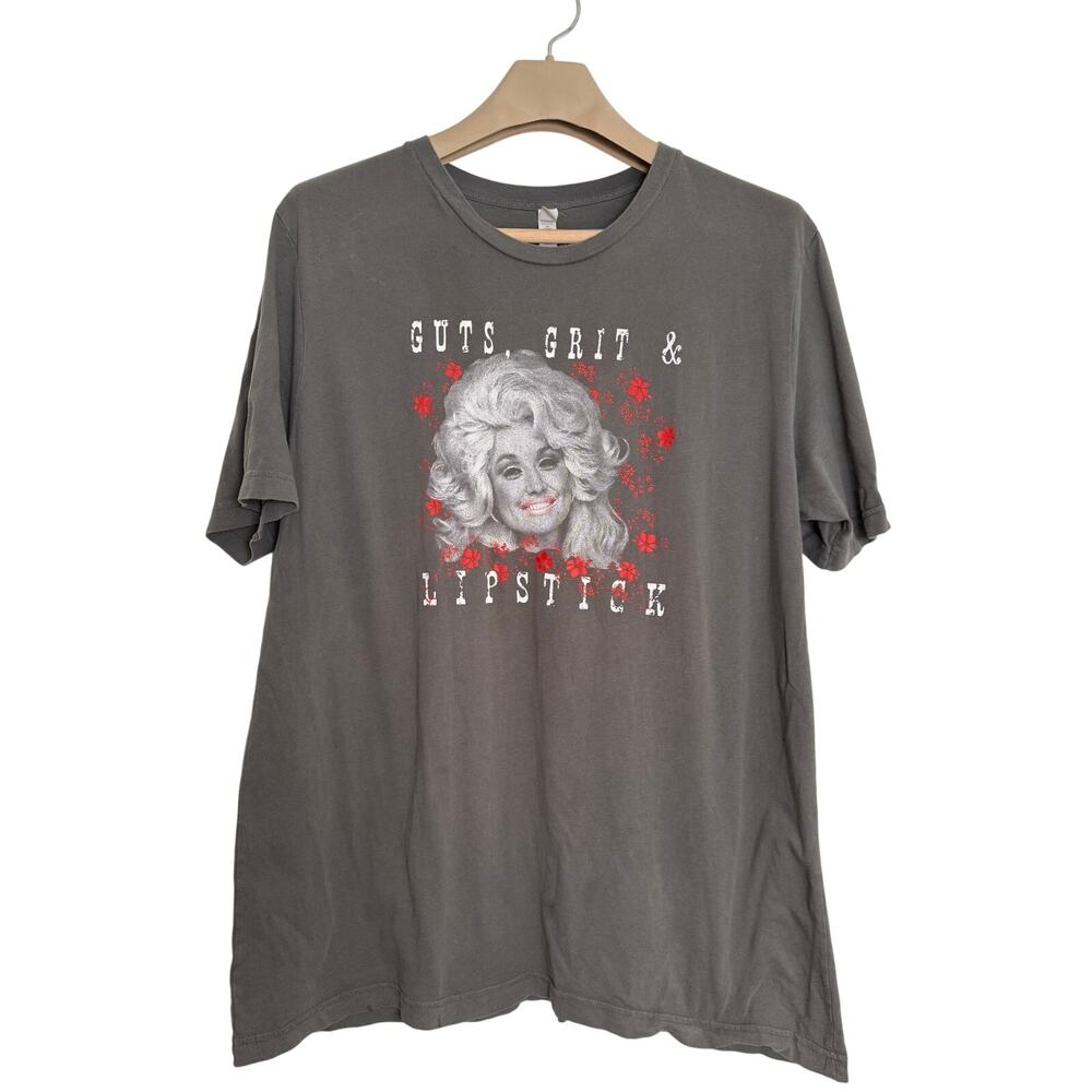 Dolly Parton Guts, Grit & Lipstick T Shirt Gray SIZE XL 100% Cotton